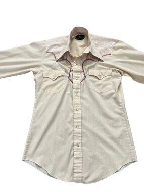 Vintage Champion Westerns Men’s Cream Pearl Snap Long Sleeve Button Shirt - S
